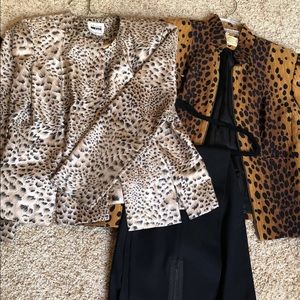 2 animal print tops and black pants
